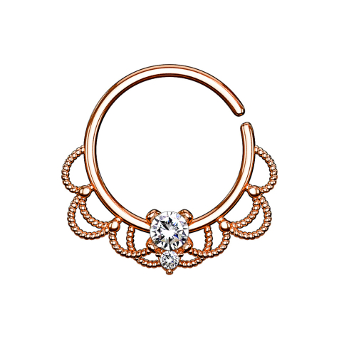 Septum ring rose gold filigree with silver crystal