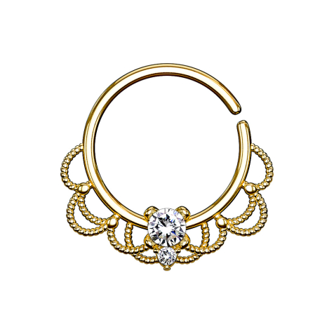 Anneau septum doré 18k filigrane avec cristal argenté
