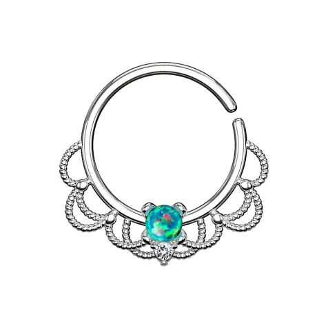Anneau septum argent filigrane avec opale verte