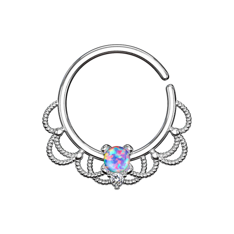 Septum ring silver filigree with violet opal