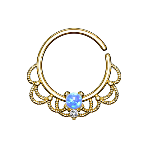 Septum Ring 18k vergoldet filigran mit Opal blau