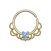 Septum Ring 18k vergoldet filigran mit Opal blau