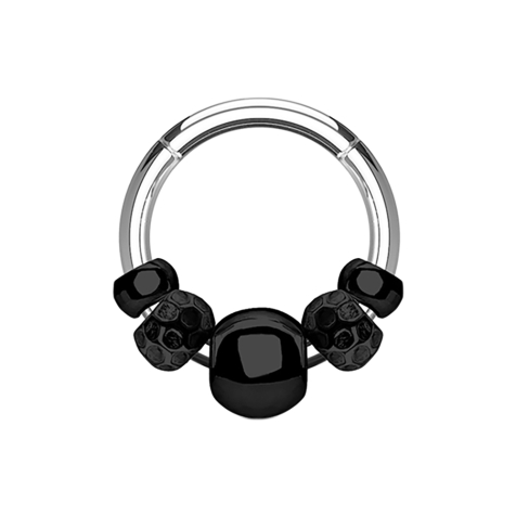 Micro anneau segment pliable argent avec diverses perles en acier noir
