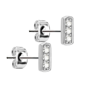 Stud earrings silver bar with three crystals