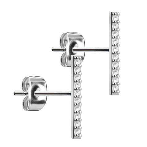 Orecchini a perno in argento con barretta di cristallo