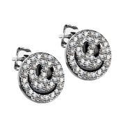 Stud earrings silver crystal smiley