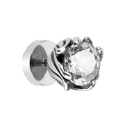 Fake Plug silber Tribal Blume mit Kristall silber