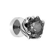 Fake Plug argent fleur tribale avec cristal noir