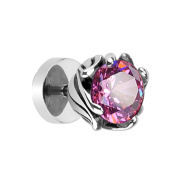 Plug falso fiore tribale in argento con cristallo rosa