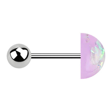 Micro barbell silver with ball and glitter dome purple