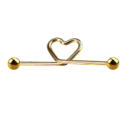 Gold-plated heart barbell with two titanium-coated balls