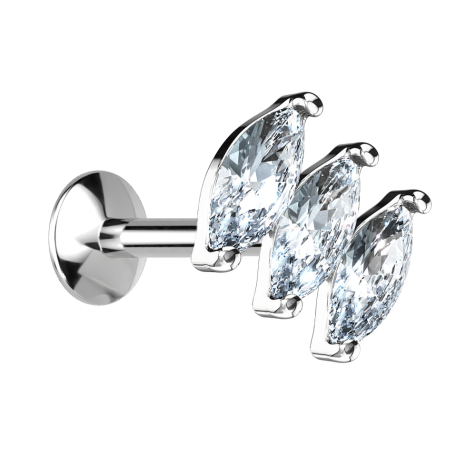 Labret micro UFO filo interno argento con tre cristalli ovali
