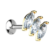 Micro UFO labret inner thread gold-plated with three oval...