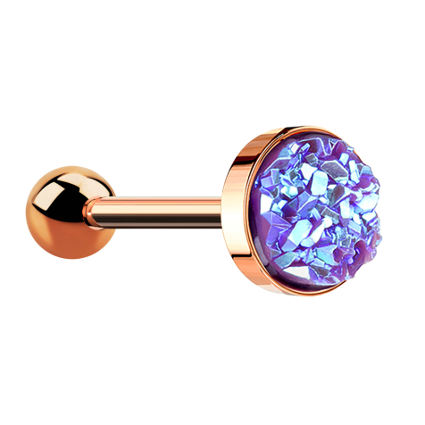 Micro Barbell or rose avec pierre Druse violette