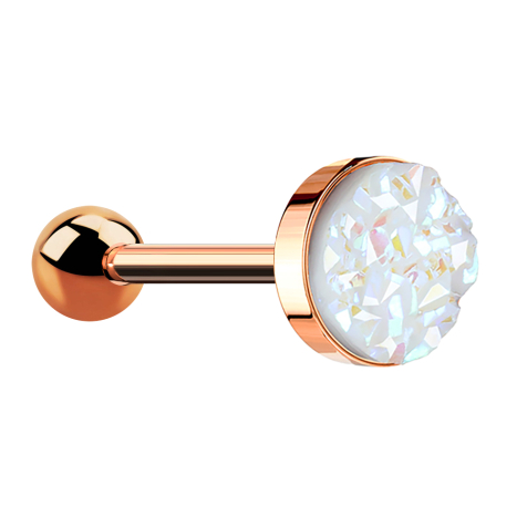 Micro Barbell or rose avec pierre Druse blanche