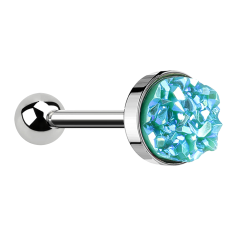 Micro Barbell argent avec pierre Druse verte