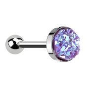 Micro Barbell silber mit Druse Stein violett