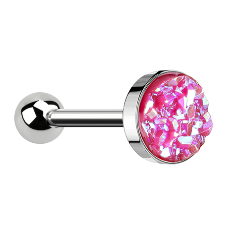 Micro Barbell argent avec pierre Druse rose