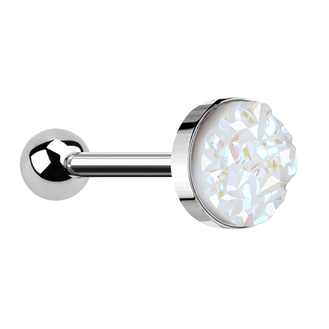 Micro Barbell silber mit Druse Stein weiss