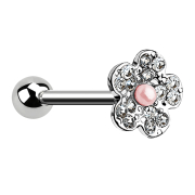 Micro barbell silver with ball and flower with pink pearl