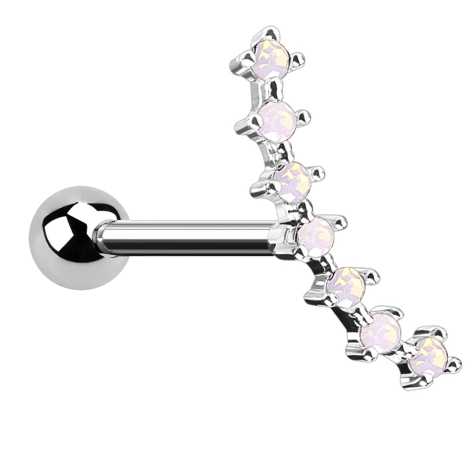 Micro Barbell argent avec boule et demi-lune avec opale rose