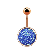 Oro rosa banana con pietra drusa blu scuro