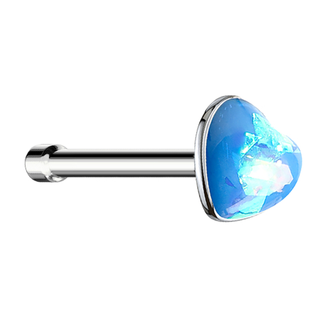 Nasenstecker gerade silber mit Opal Herz hellblau