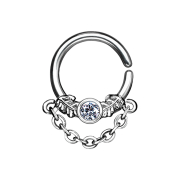 Septum ring silver with crystal and chain