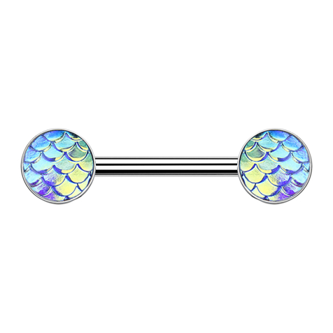 Barbell silber mit Fischschuppen aqua