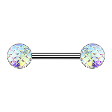 Barbell argent avec écailles de poisson multicolore