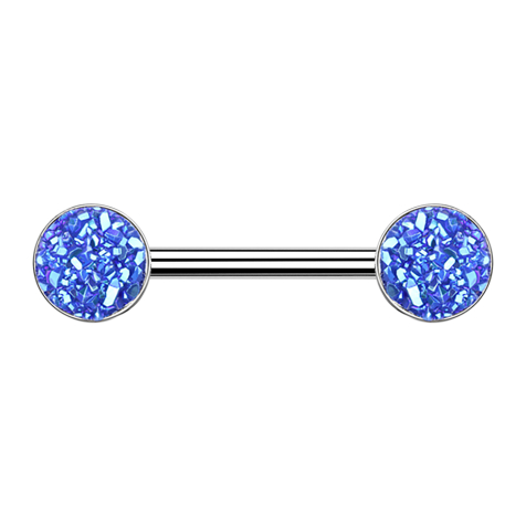 Barbell argent avec pierre Druse bleu foncé