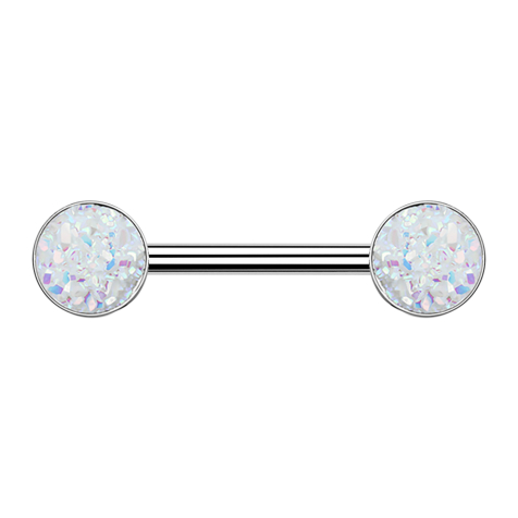 Barbell argent avec pierre Druse blanche