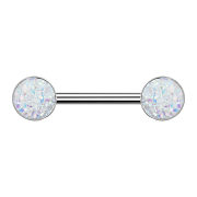 Barbell argent avec pierre Druse blanche