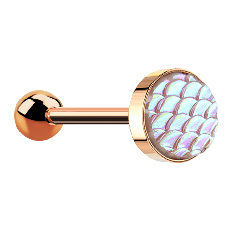 Barbell rosegold mit Fischschuppen pink