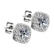 Stud earrings silver square with crystal border and...