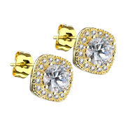 Stud earrings 14k gold-plated square with crystal border...