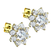 Stud earrings 14k gold-plated crystal flower with large...