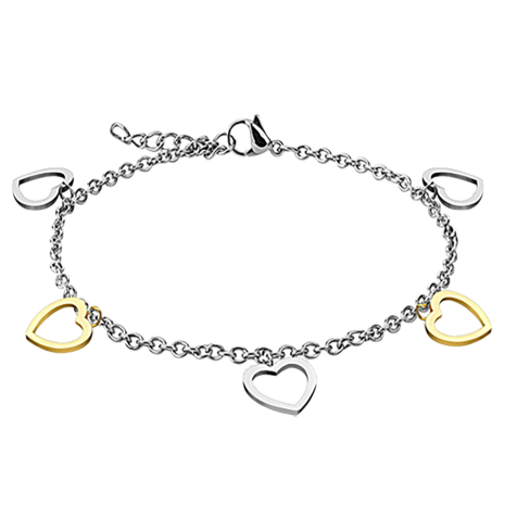 Chaîne argent avec coeurs dorés et argentés