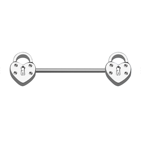 Barbell argent avec deux cadenas en forme de cœur