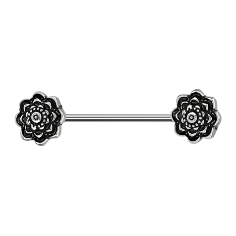 Barbell silver with two black roses