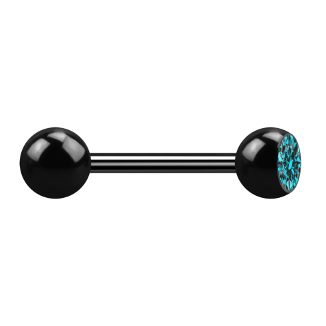 Barbell noir avec boule et cristal aqua