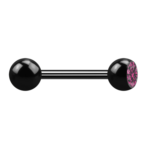 Barbell noir avec boule et cristal rose