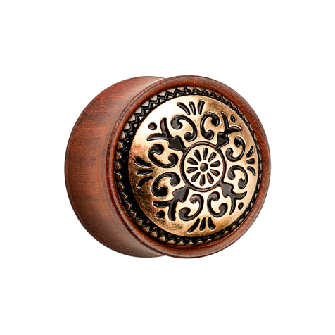 Flared Plug aus Rosenholz Tribalmuster Antik