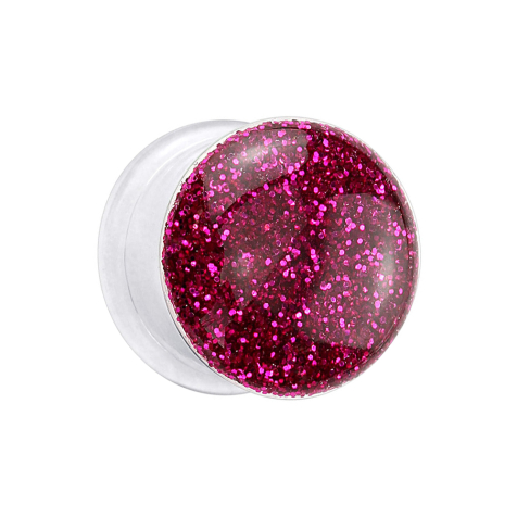 Flared Plug transparent mit Glitter fuchsia