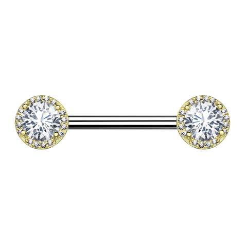 Barbell en or 14k serti de cristaux