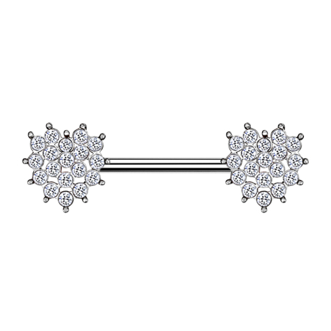 Barbell argent cristal cœur pavé argent