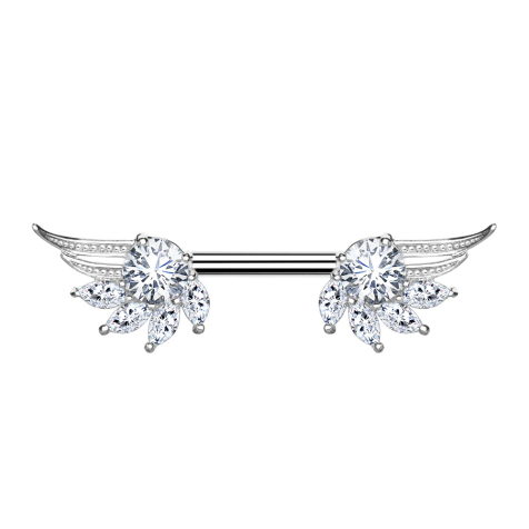 Barbell argent Ailes dange avec cristal argenté