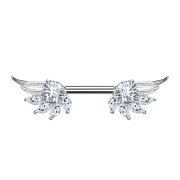 Barbell argent Ailes dange avec cristal argenté