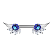 Barbell argent ailes dange avec cristal bleu