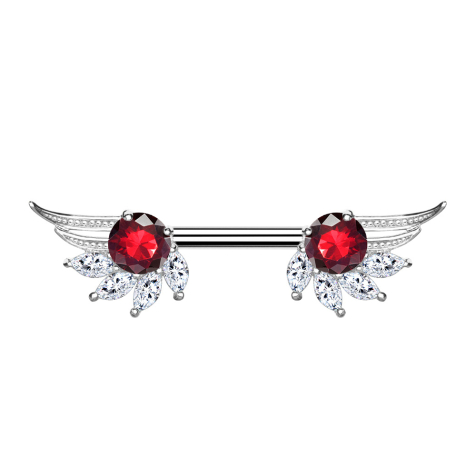 Barbell argent ailes dange avec cristal rouge